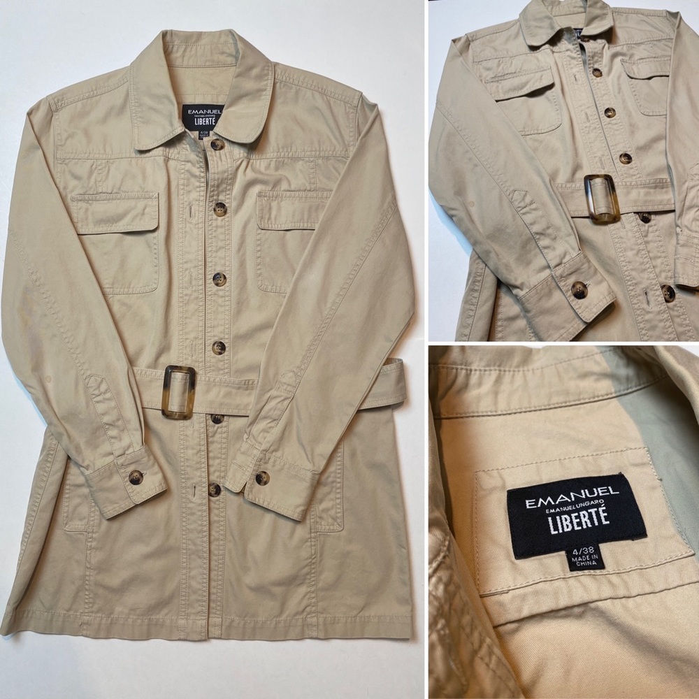 Emanuel Ungaro Liberte Khaki Belted Utility Jacket Size 4 - Picture 4 of 16